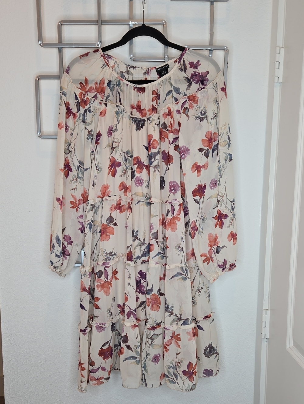 Kate & Lily Beige Floral Chiffon Tiered Babydoll Dress Size 10 Women's